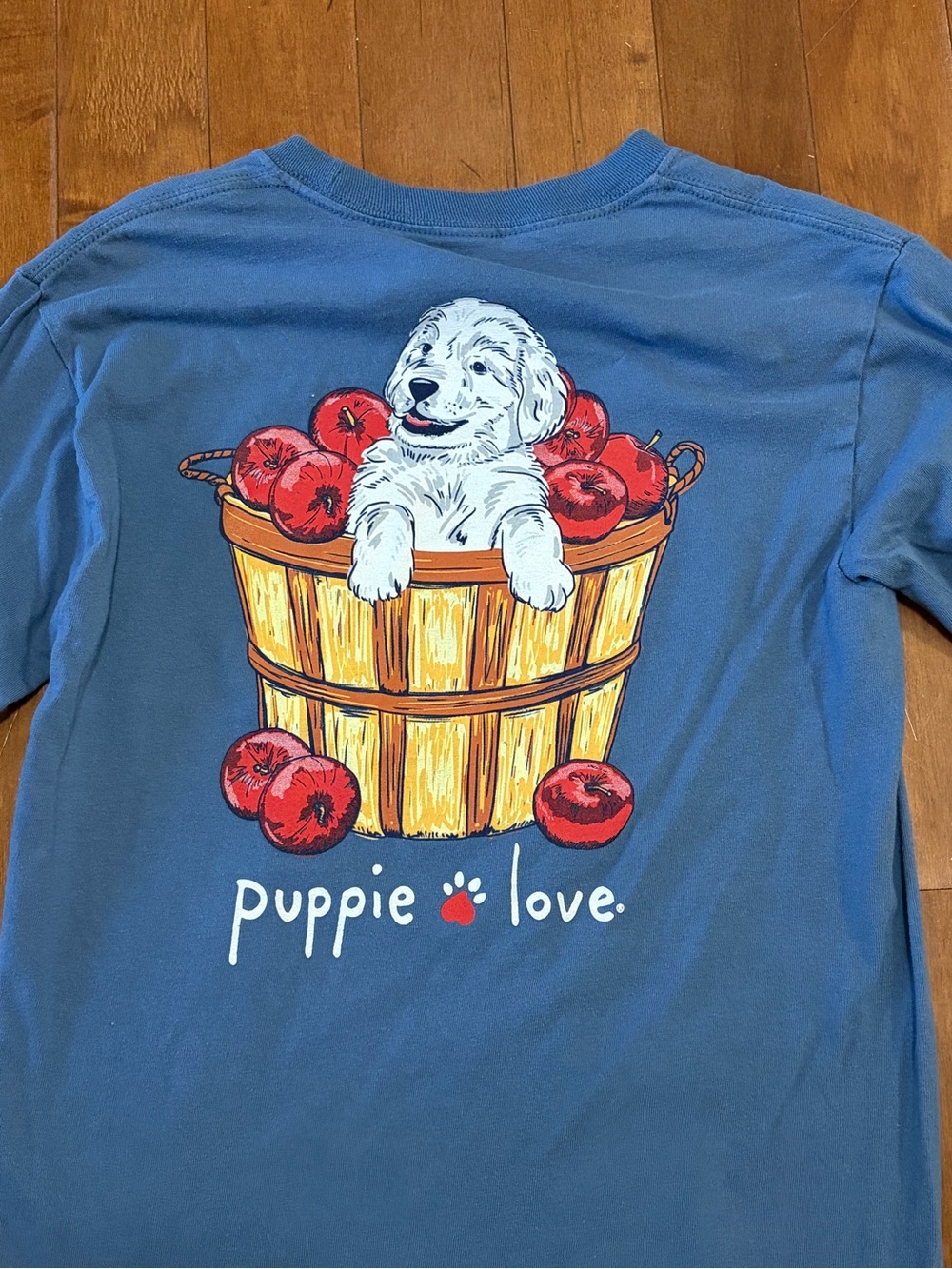 Puppie Love Women’s Small Blue L/S Puppy in Apple Basket